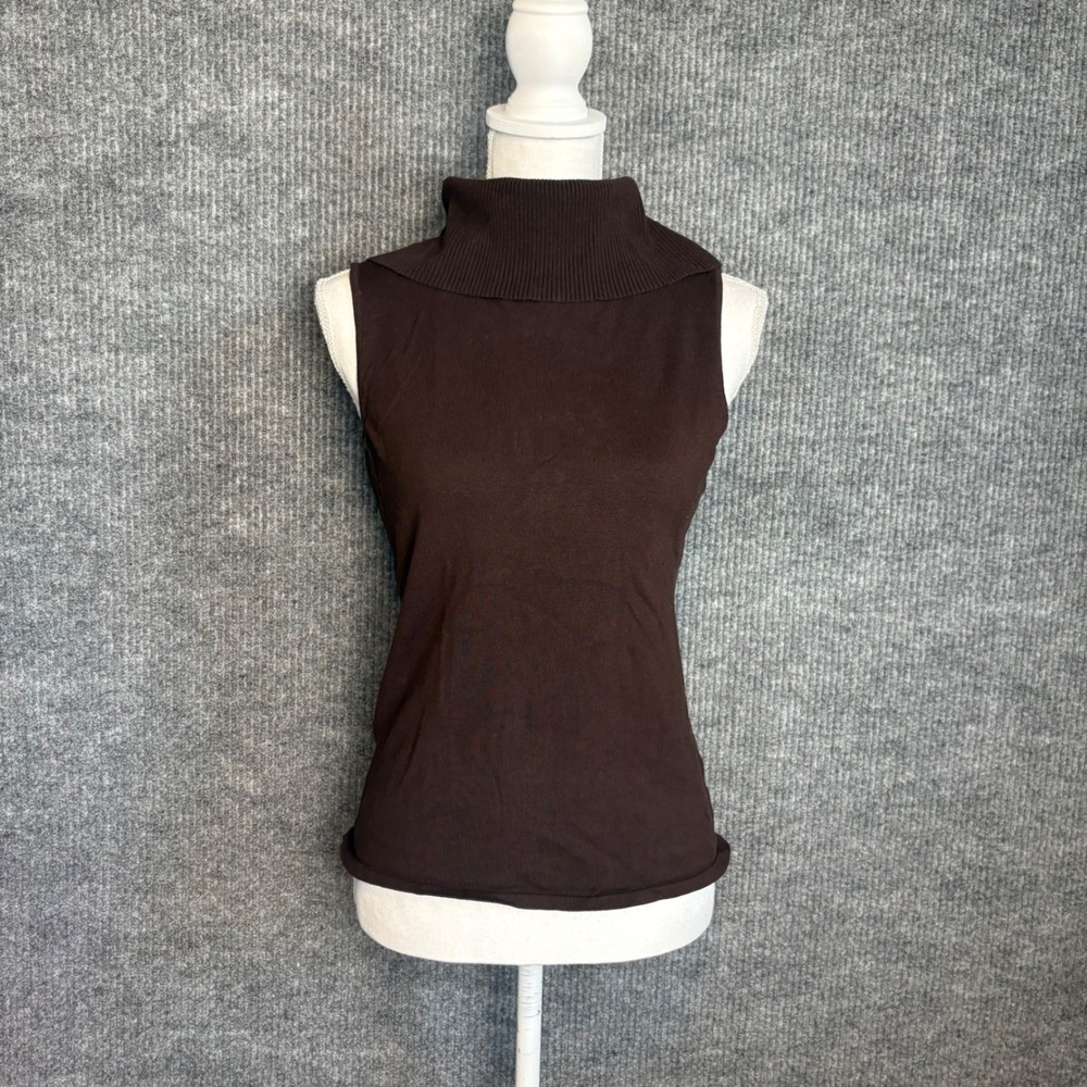 Vintage Merona Womens Silk Blend Sleeveless Turtleneck Knit Top Brown Small